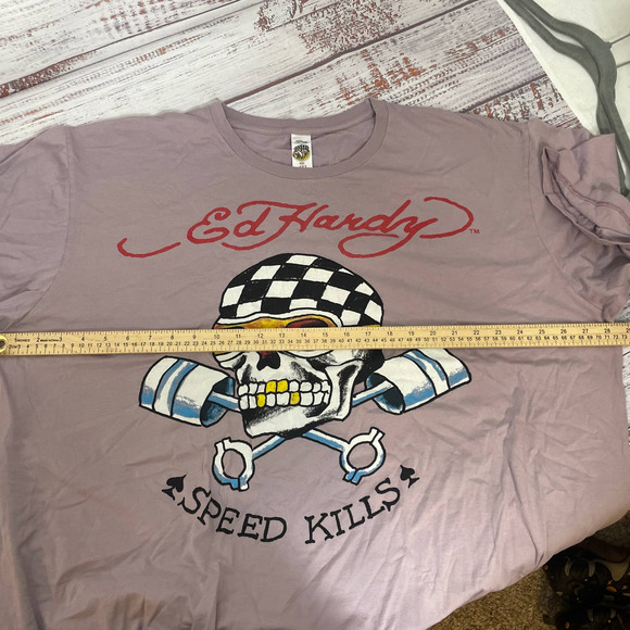 Mens ED HARDY Lavendar Speed Kills Biker Cycle Shirt sz 4XL NWT - Picture 4 of 5